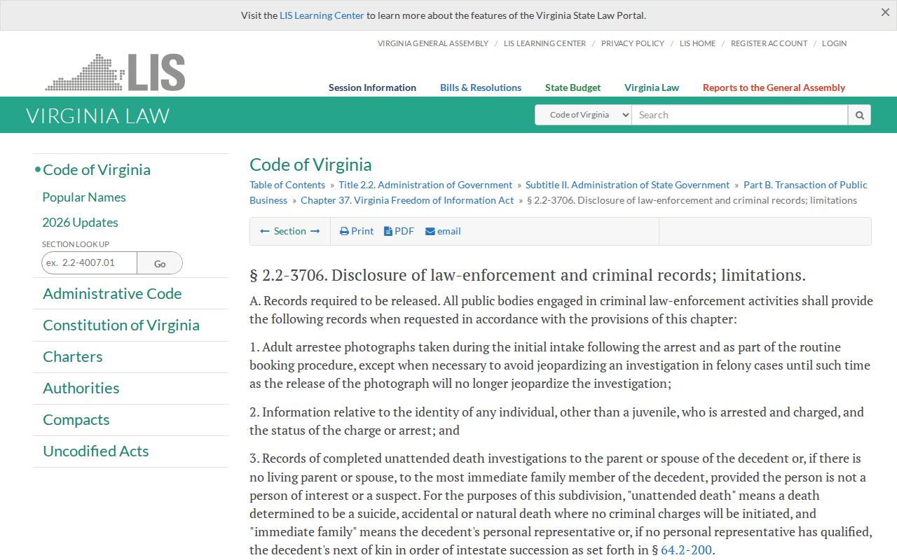 Virginia Highland County adult booking-photo record law